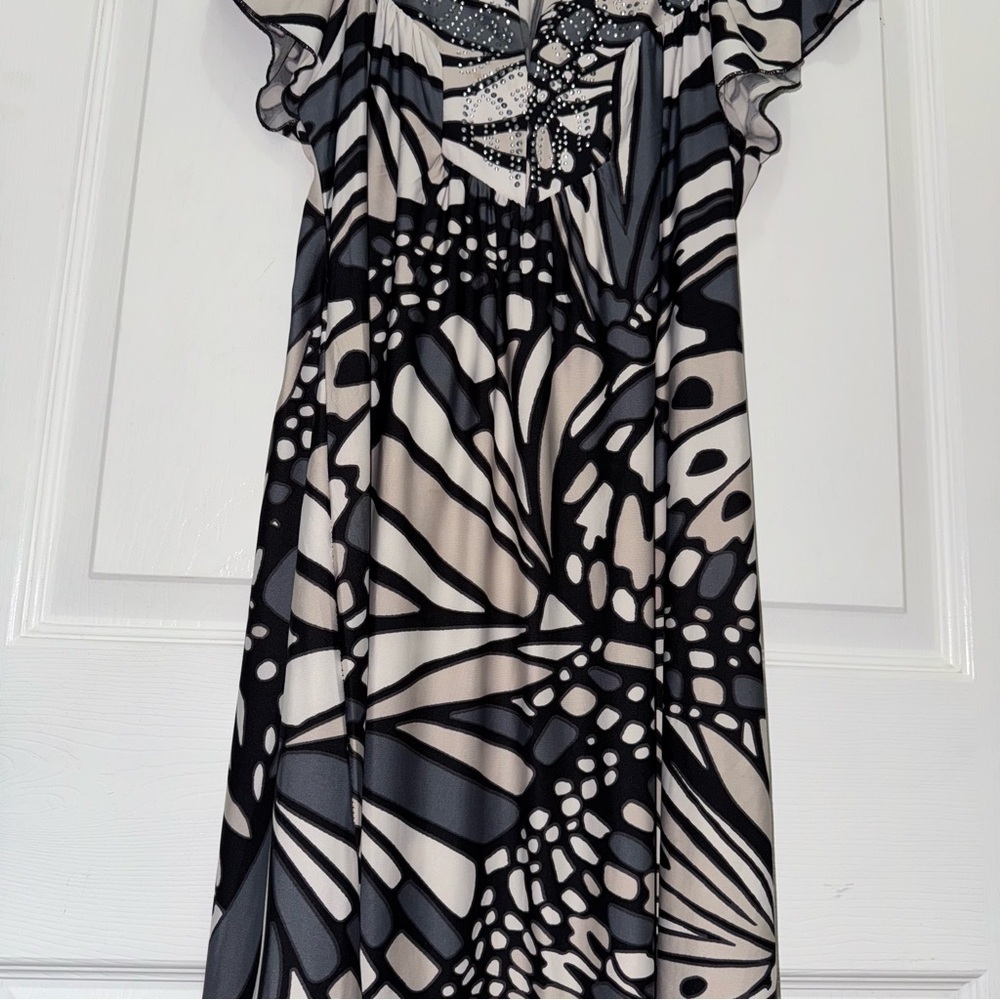 Live and Let Live Black and White Sheath Butterfly Midi Dress size L - Picture 8 of 12